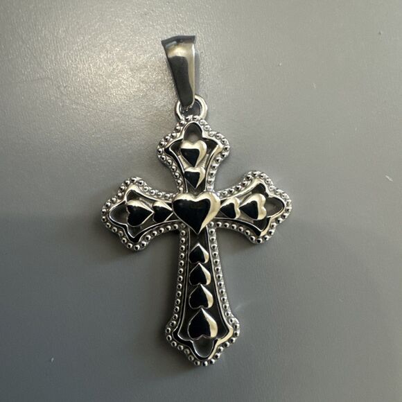 Cross Heart Silver Plated Stainless Steel Pendant Expendable Necklace Gift Hers - Picture 1 of 6